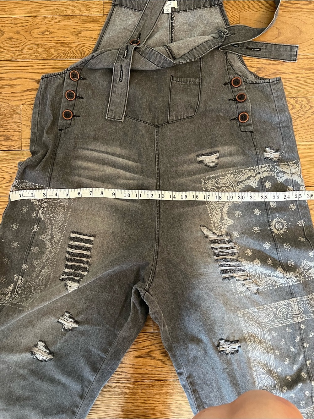 Easel Black Washed Denim Distressed Overalls Size Large - Picture 11 of 12